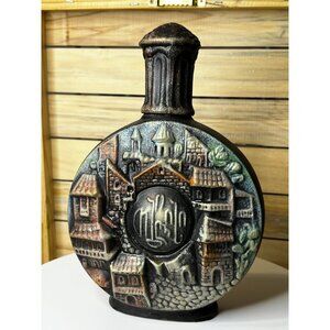 Ceramic Flask With Tbilisi Cobblestone Village Design & Detachable Lid